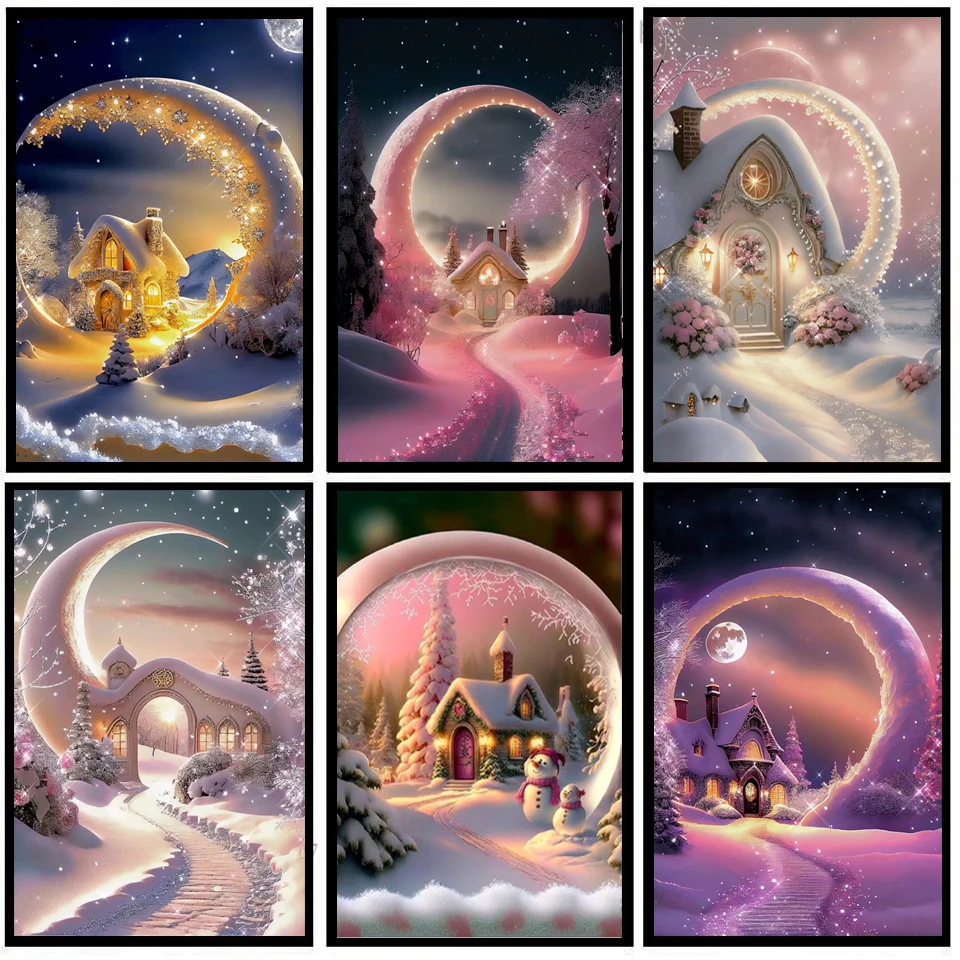 5D DIY Landscape Diamond Painting Fairy Tale Snowy House Full Diamond Mosaic Embroidery Snowman Cross Stitch Christmas Decoratio