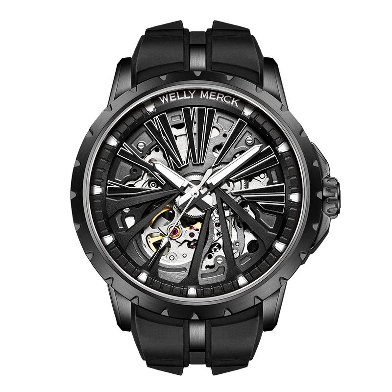 WM Watch WellyMerck Automatic Mechanical Watches Man Stainless Steel Sapphire Crystal Skeleton Sport Casual Watch WM080