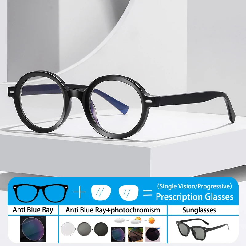 Fashion Core Insert The Myopia Eyeglass Leg Round Frame Anti Blue Light Photochromic Prescription Farsightedness Reading Glasses