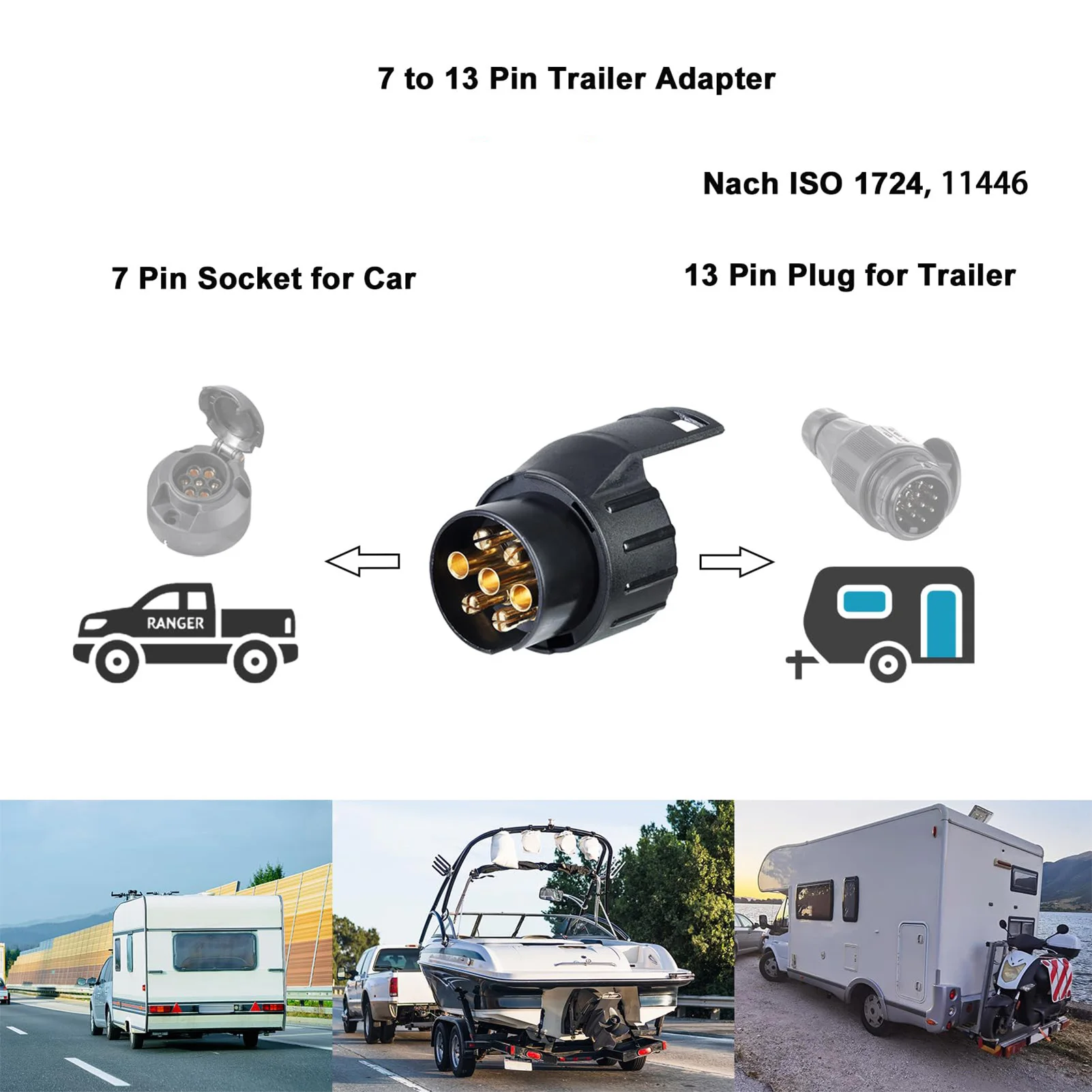 Adaptador enchufe 7 pines a 13 pines impermeable 12V remolque conector - imagen 5