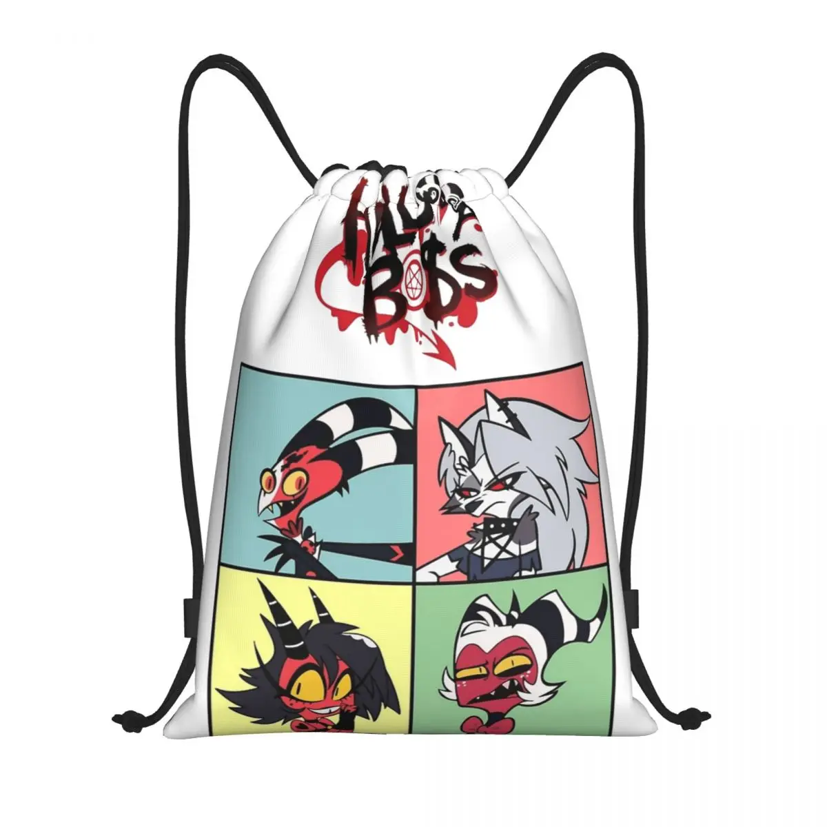 Helluva Boss Cartoon Drawstring Bags Sports Backpack Gym Sackpack Loona Millie Blitzo String Bag for Cycling