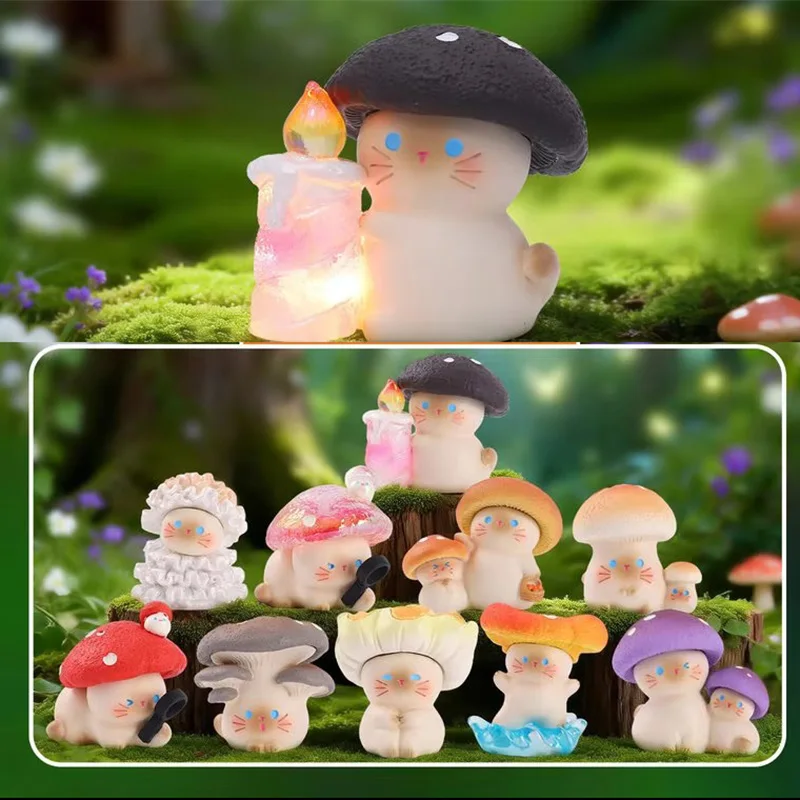 

New Mushroom Cat Blind Box Fantasy Forest kawaii Resin Figurine Office Desktop Decoration Creative Gift For Women Home Decor