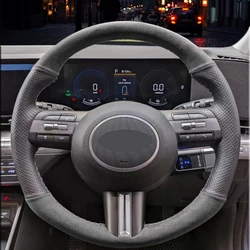 Custom Suede and Nappa Leather Car Steering Wheel Cover for Hyundai 11 Gen Sonata Hyundai Kona Sx2 2024 Auto Accessories Styling
