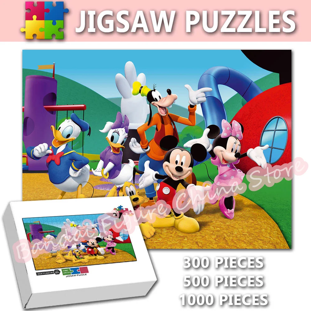 

Disney Character Family Diy Assemble Puzzle 300/500/1000 Pieces Mickey Mouse Donald Duck Cartoon Print Educational Game Toys