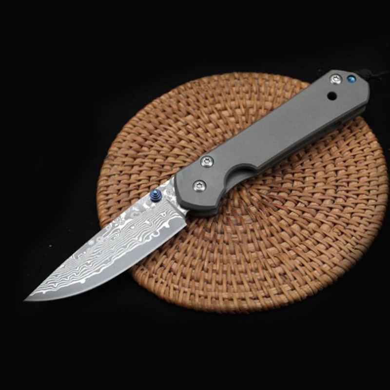 CR Sebenza Damascus Steel Outdoor Pocket Folding Knife Survival Knife Titanium Handle Knife EDC Multifunctional Fishing Knife