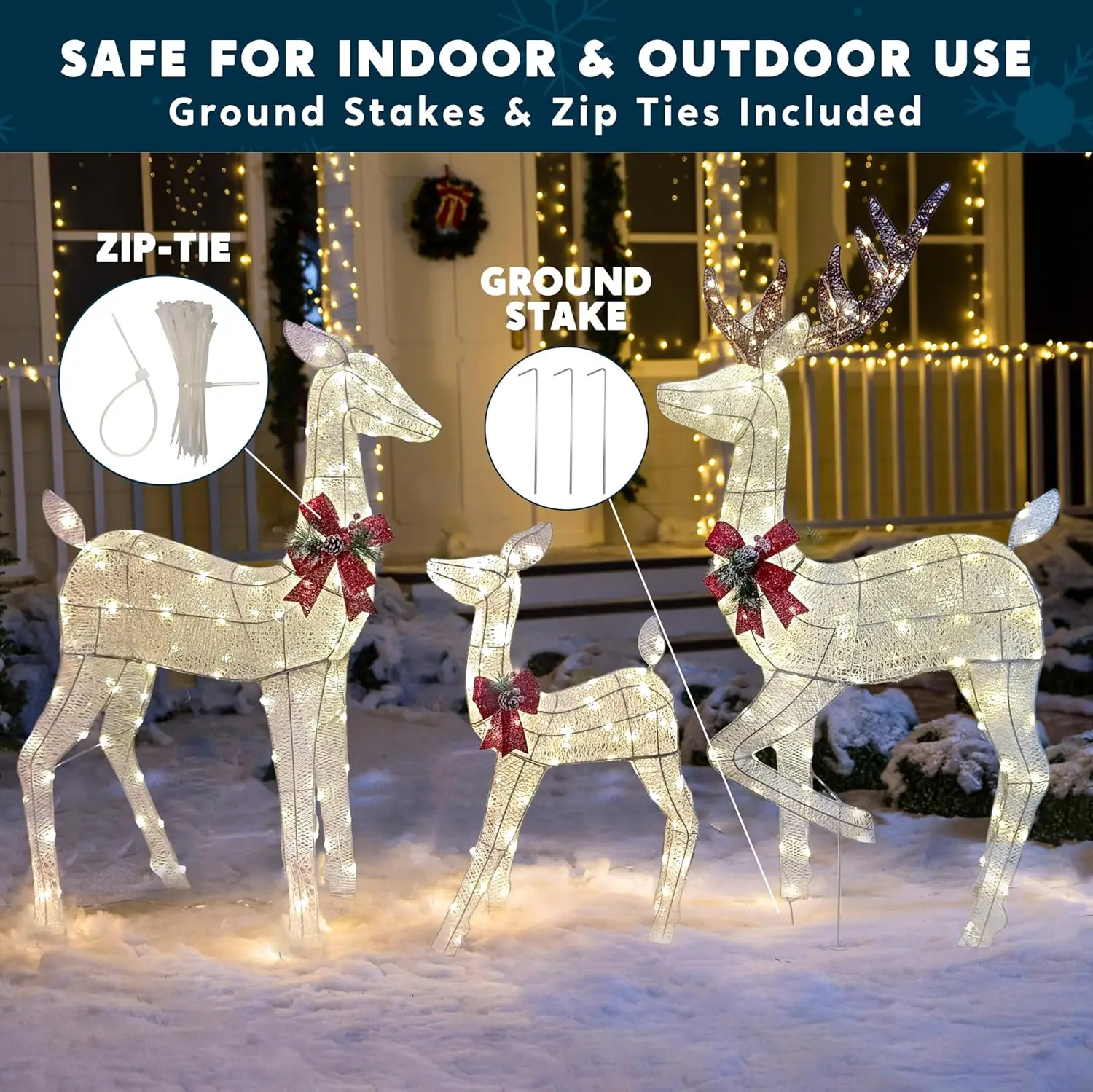 3-Piece Christmas Decoration Deer Series, 360 LED Luminous Reindeer Courtyard Light, Courtyard Garden Lawn