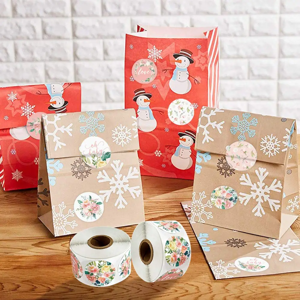 Pegatinas florales para regalos, 1 '', 25mm, etiquetas adhesivas decorativas, sello de sobre, embalaje de fiesta de cumpleaños y boda