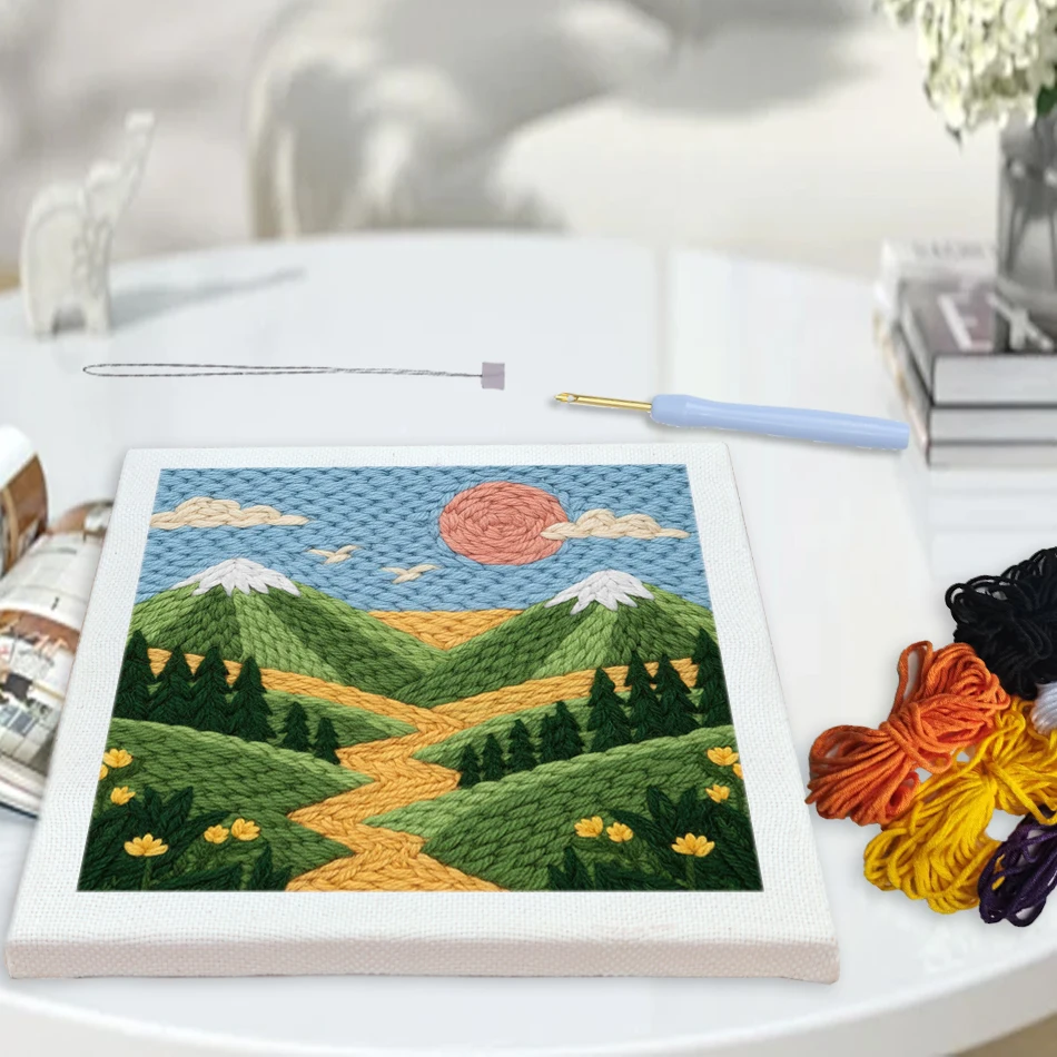 

Adult DIY Punch Needle Embroidery Kit Scenery Pattern Wool Poke Needlework Decorative Craft for Creative Adults