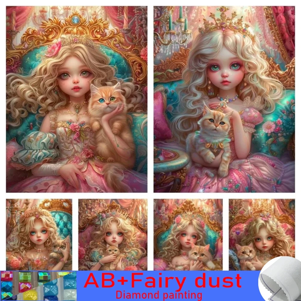 5D DIY 120 Colors AB Fairy Dust Diamond Painting Cartoon Cute Big Eyes Girl and Cat Mosaic Cat DecorationNew Product Launched