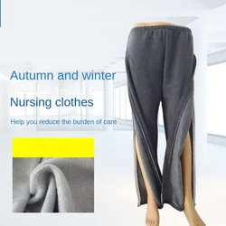 Easy Wear Care Pants for Elderly with Fall/Winter Thin Velvet Paralysis Bedridden Patients and Leg Fracture/Operation Recovery