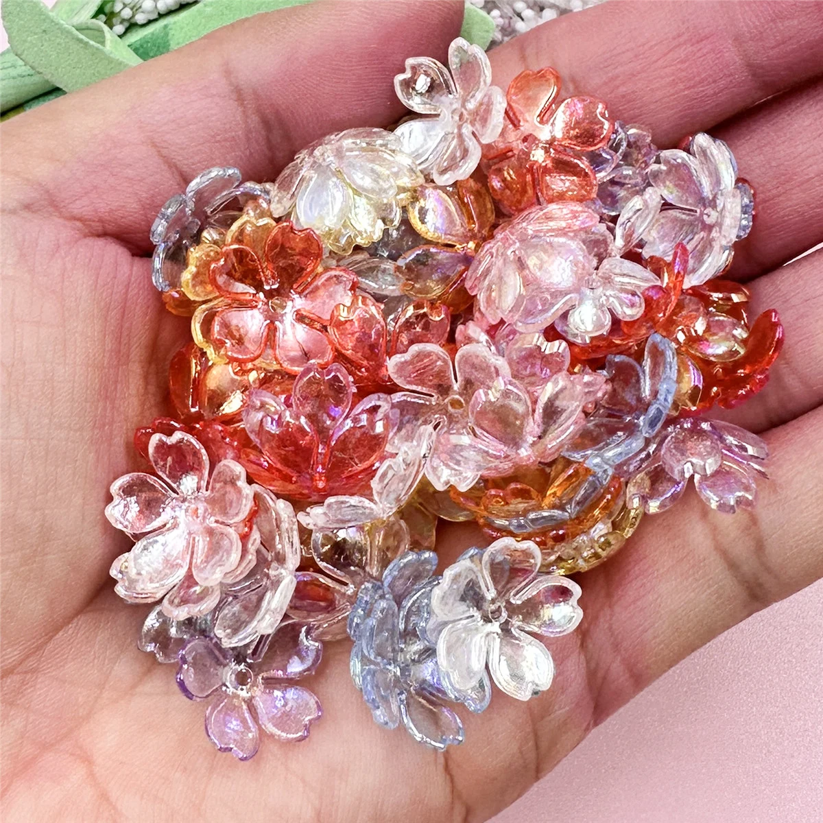 100 sztuk/worek 15mm akrylowe DIY Galsang kwiat luźne koraliki kolczyki do tworzenia biżuterii naszyjnik bransoletki