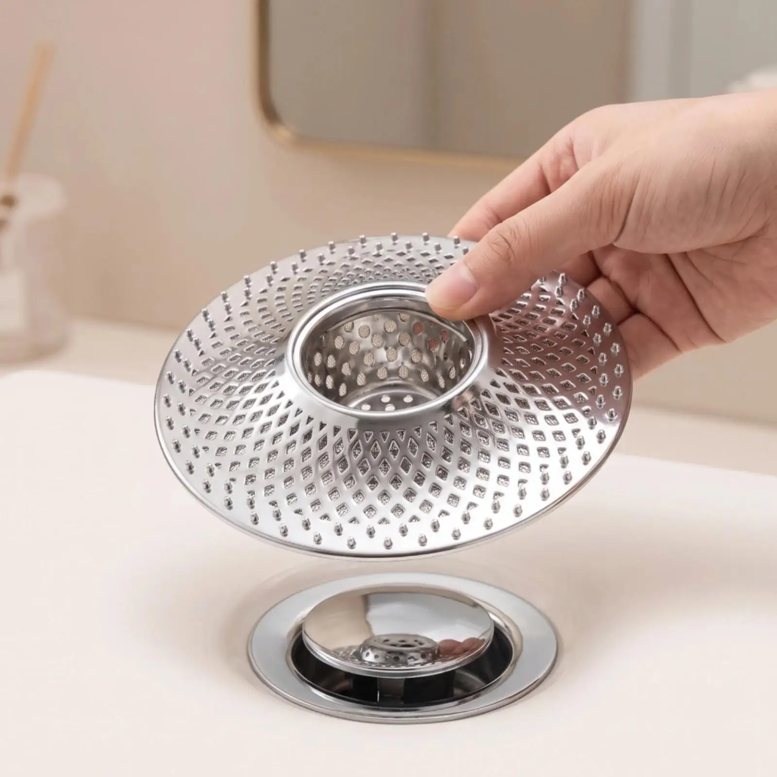 1pc Bathtub Drain Hair Catcher Stainless Steel Drain Strainer with Basket Hair Catcher Detachable for Bathroom