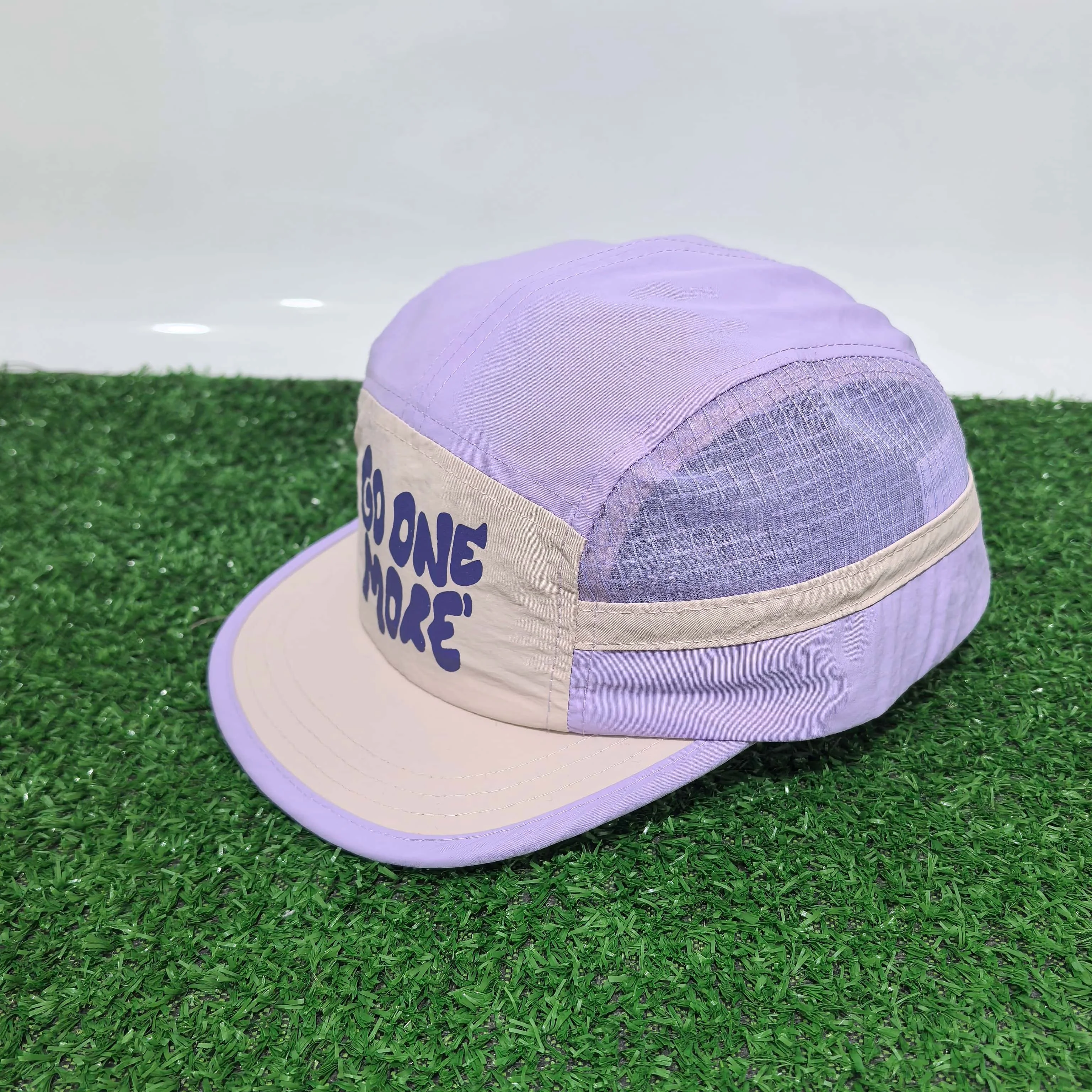 Bestseller GO ONE MORE Buchstaben-Print 5-Panel-Kappe Schnell Trocknende Mesh-Splicing Baseballkappe Outdoor-Sport Laufmützen für Männer und Frauen – Detail 7