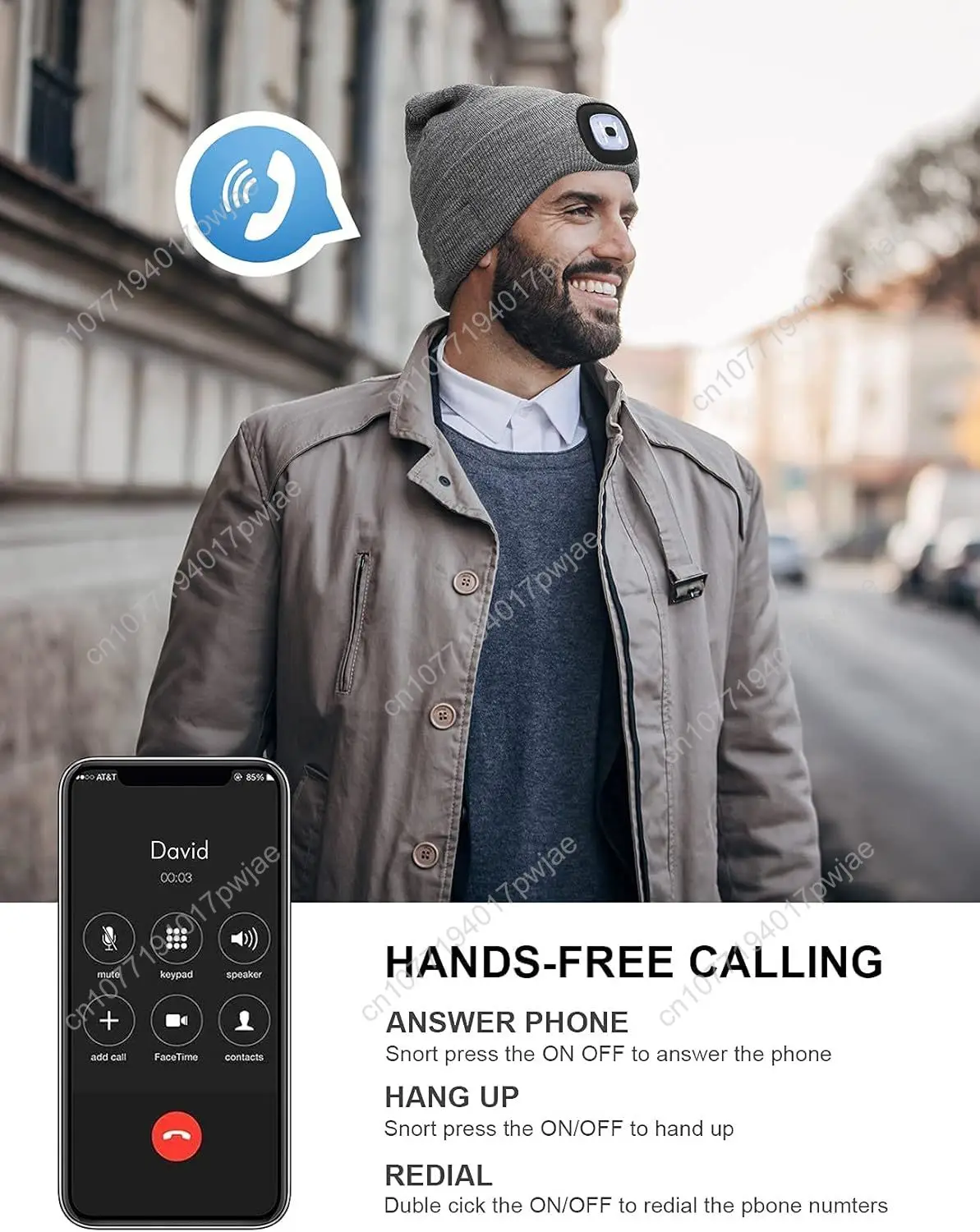 Wmcaps Bluetooth-muts met licht, unisex USB oplaadbare 4 LED-zaklamphoed met draadloze hoofdtelefoon, unieke kerst Bir