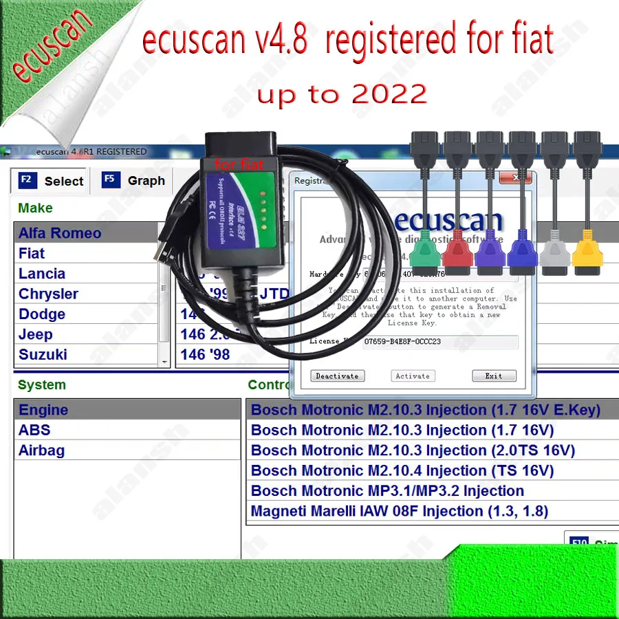 2024 for Fiat Multi Ecuscan Diagnostic V4.9 Registered Unlimited Multi Ecu for Alfa Romeo Can Work with ELM327