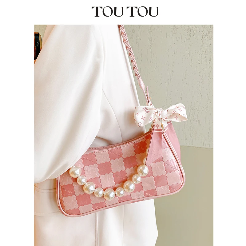 TOUTOU Cute Biscuit Design Shoulder Bag for Women With Bowknot Sweet and Delicate Handbag for Daily Use and Commuting Handbag