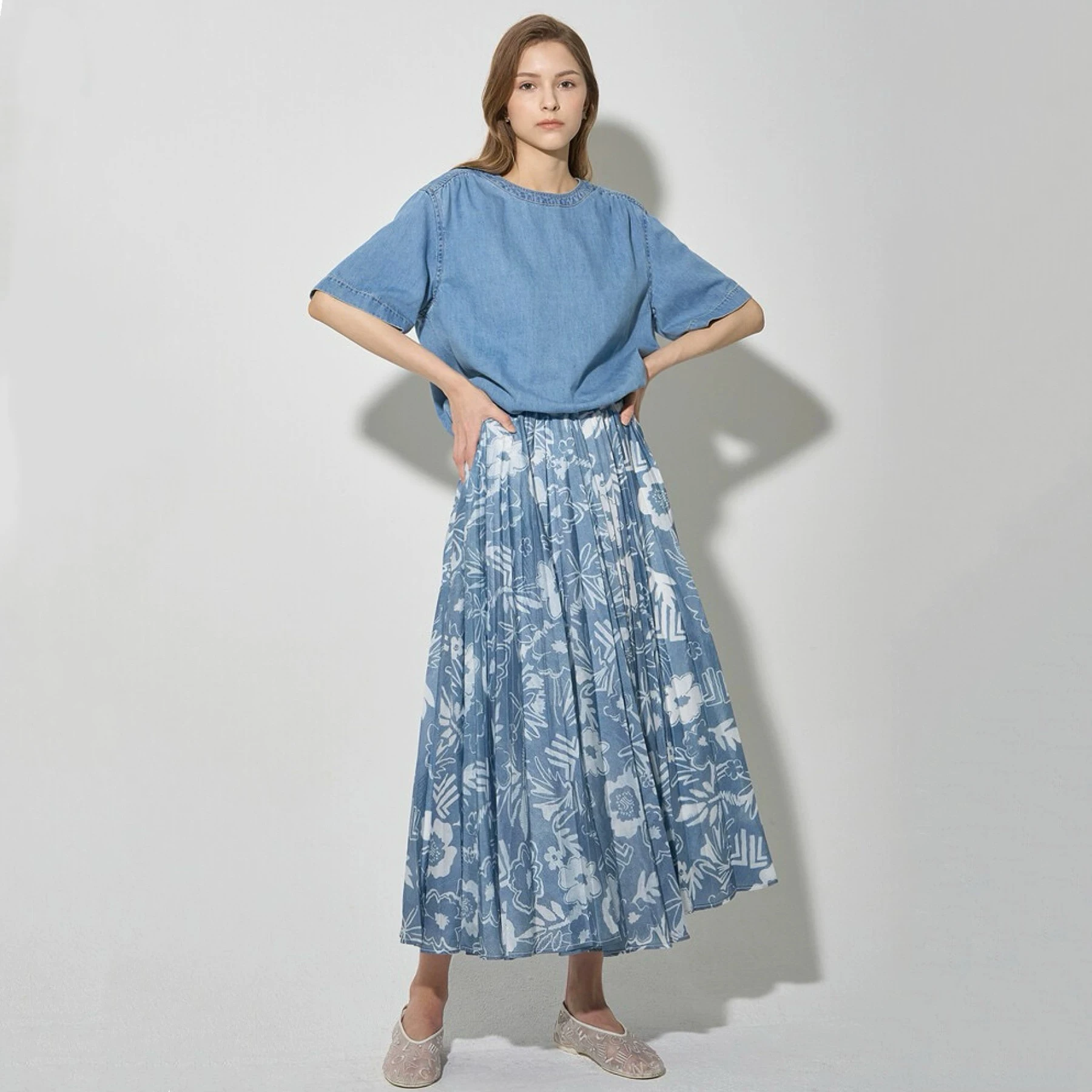 

Ele High Waist A-Line Midi Skirt Floral Print Slimming Korean Single Summer Commute Sle Loose Fit Long Skirt