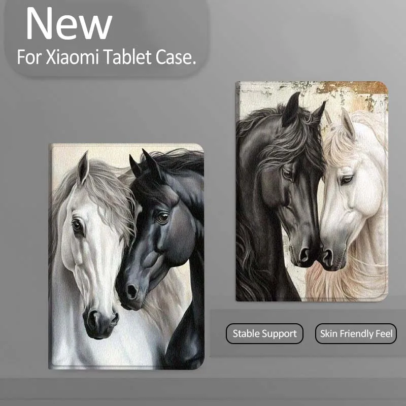 

Black White Horse Portrait Tablet Case For Xiaomi Redmi Mini Pad SE K 2 4 5 6 7 8 2023 2025 11 8.8 11.2 10.1 Pro Gift
