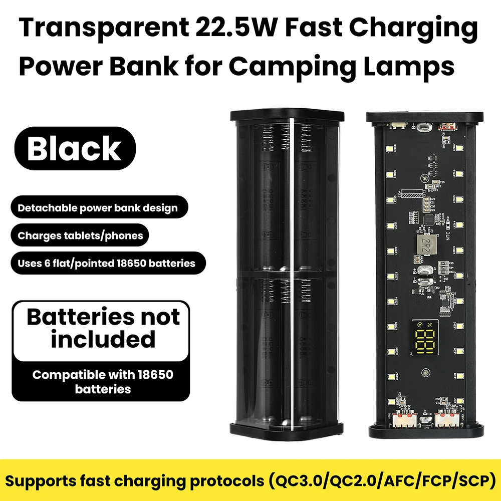 Transparent Shell 6*18650 Power Bank Case 22.5W Fast Charging LED Type-C USB Port Battery Storage Box for Mobile Phone