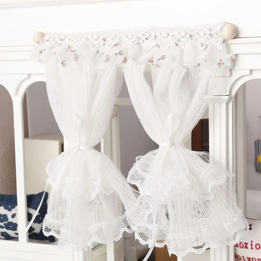 

1:12 Scale Dollhouse Window Curtain White Fabric Micro Life Miniature Lace Curtain Bedroom Door Living Room Doll Curtain Model
