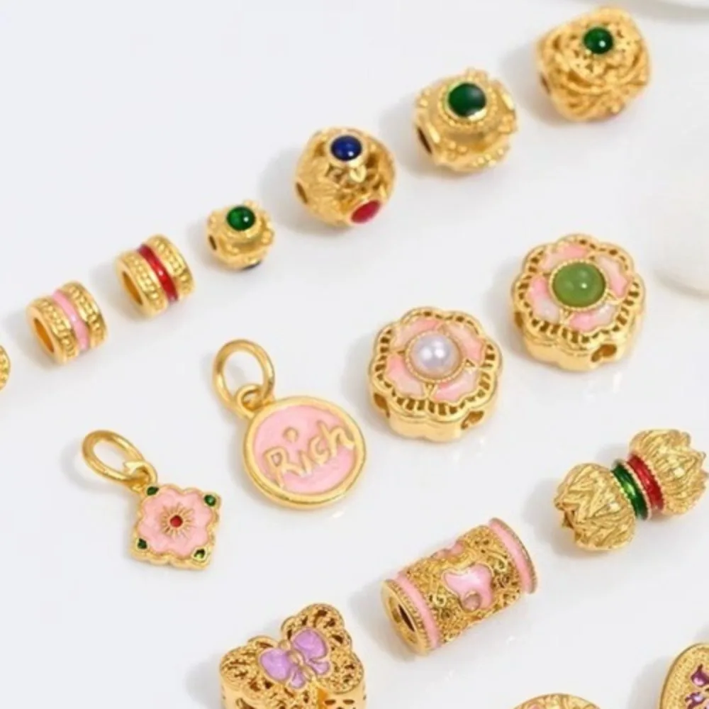 

Vietnamese Sand Gold Pink Oil Drip Bucket Beads, Dragonfly Beads, Butterfly Gourd Flower-shaped Bead String Accessories