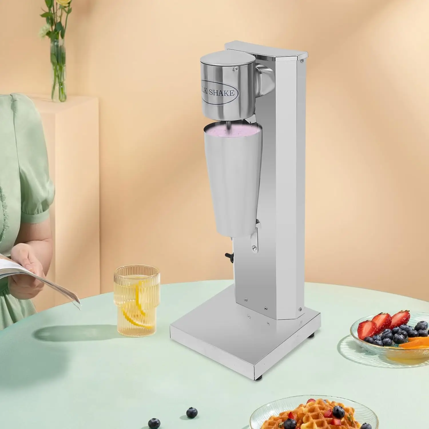 ماكينة صنع اللبن الكهربائية 800 مللي من الفولاذ المقاوم للصدأ ماكينة صنع مخفوق الحليب التجارية 16000 دورة في الدقيقة/دقيقة خلاط الشعير برأس واحد مشروب Ble