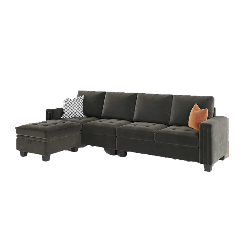 

Sofa Velvet Reversible Sectional With Chasie Convertible L Shaped 4-seat Sectional Couch Grey Living Room Sofa Set Furniture