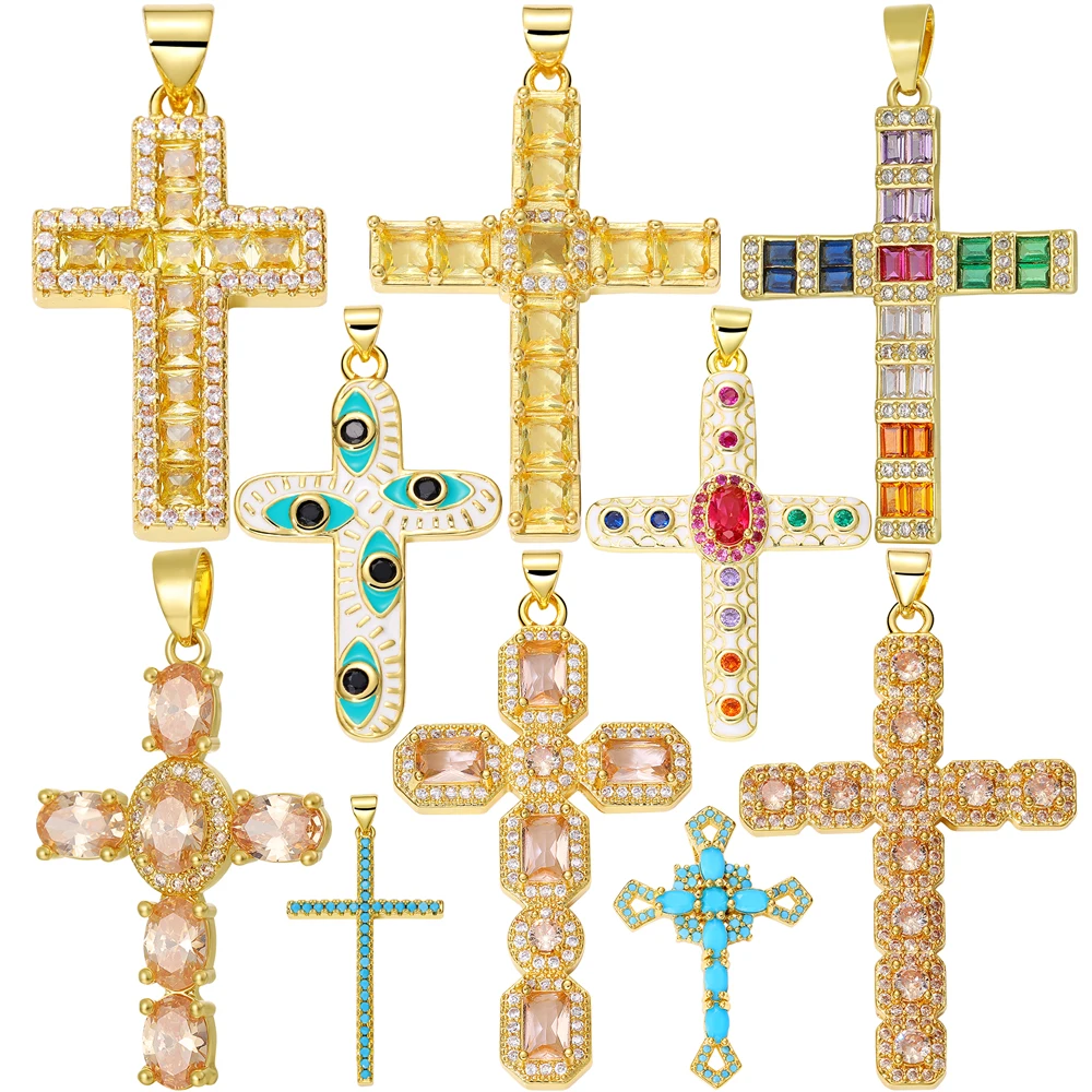 Juya 18K Real Gold Plated Religious Rosary Christian Catholic Cross Pendant Jewelry Making Supplies Handicraft Evil Eye Charms