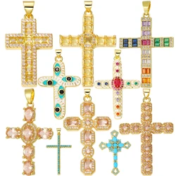 Juya 18K Real Gold Plated Religious Rosary Christian Catholic Cross Pendant Jewelry Making Supplies Handicraft Evil Eye Charms