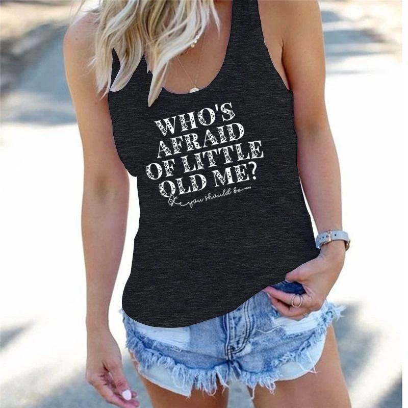 Who Afraid of Little Old Me Heart Print Funny Sleeveless Vests Harajuku Fashion Street Shirts Women's Sexy Suspenders Tank Tops