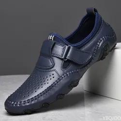 New Loafers Genuine Leather Slip On Casual Men Shoes Brand Blue Lofer Man Mocasines Hombre Breathable Flats Summer Male Footwear