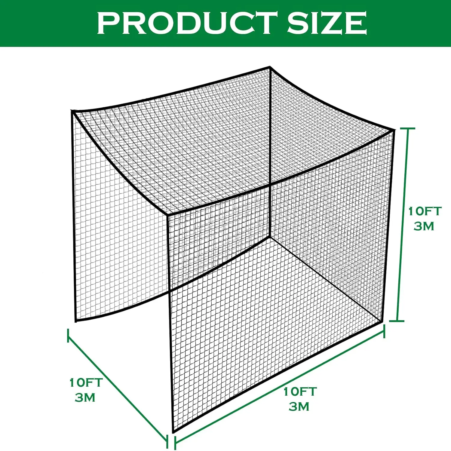 

Golf Batting Cage Netting Golf Practice Nets, 10ft x 10ft x 10ft Frame NOT Included, with 4 Carabiners and 2 Tie Rope,Hot Sale