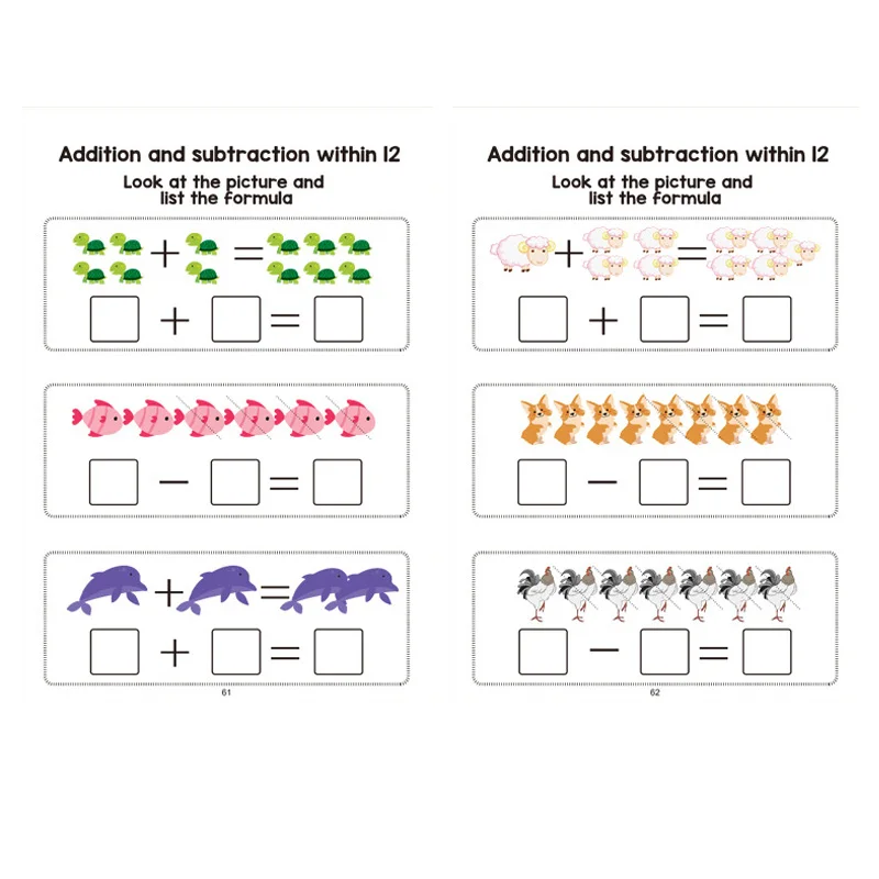 64 صفحة من مصنف الرياضيات التفاعلية لمرحلة ما قبل المدرسة، تمارين الجمع والطرح، أنشطة التعليم المبكر