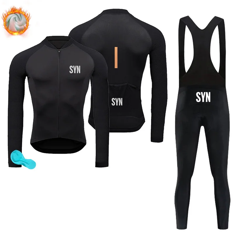 SYN BIEHLER-Thermal Fleece Cycling Clothing, Long Sleeves, Warm Jersey Set, Windproof Sportswear, MTB, Road Bike, Winter