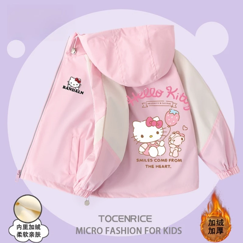 

Детская одежда, весенне-осенняя ветровка для девочек-подростков, куртка для детей Sanrio Hello Kitty Cinnamoroll, пальто с капюшоном на молнии, верхняя одежда