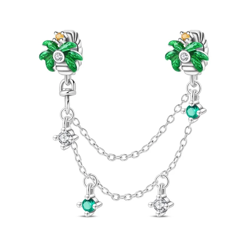 Pingentes de Prata Esterlina 925 com Zircônia Cúbica e Corrente de Segurança Coconut Grove Island, Compatíveis com Pulseiras Originais, Joias DIY para Mulheres, Presente
