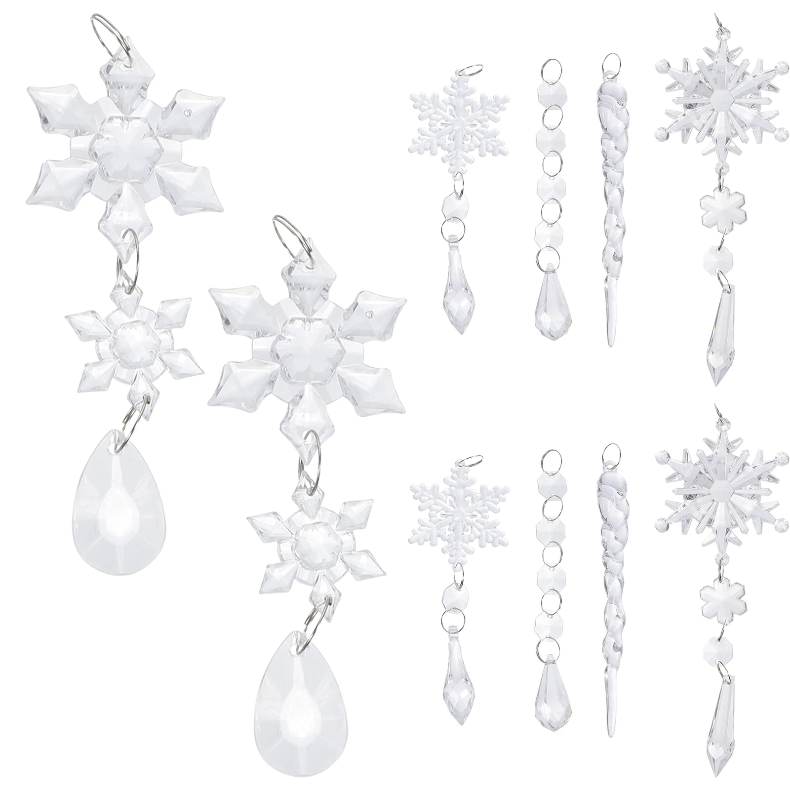 

10pcs Transparent Ice Cone Christmas Tree Hanging Decorations Snowflake Xmas Pendant Party Supplies Window Garden Car Decor