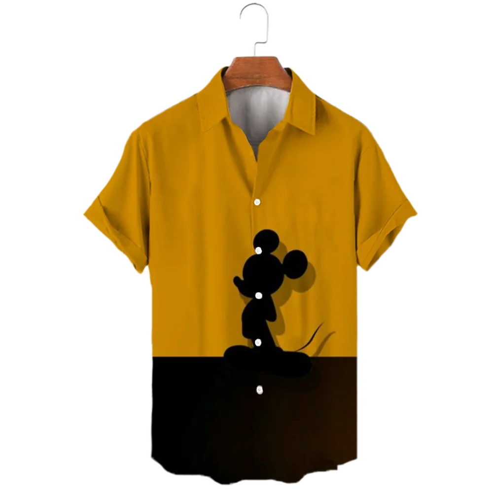 New 2023 Summer Disney Harajuku Slim Fit 3D Printing Men Button Short Sleeve Lapel Mickey Minnie Casual Cute Shirt y2k