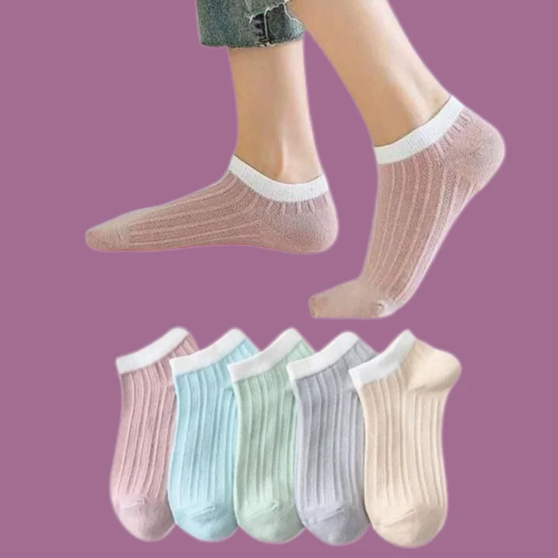 

5/10 Pairs 2024 New Woman Polyester Ankle Invisible Socks Embroidery Novelty Cute Breathable Boat Short Socks