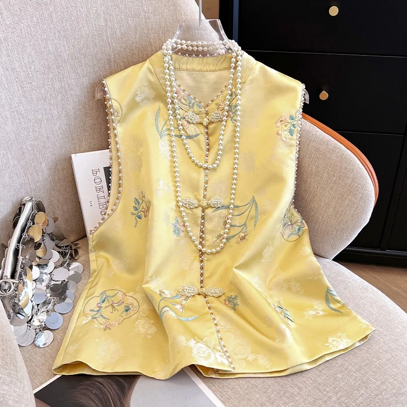 Gilet Svel da donna in seta ricamato Capispalla autunnale Faion Top corto tradizionale cinese con bottoni