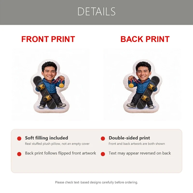 Custom Photo Shaped Pillow, Personalized Skateboarder with Golden Medal Decorative Cushion, Unique Home Decor Accent for Sofa An