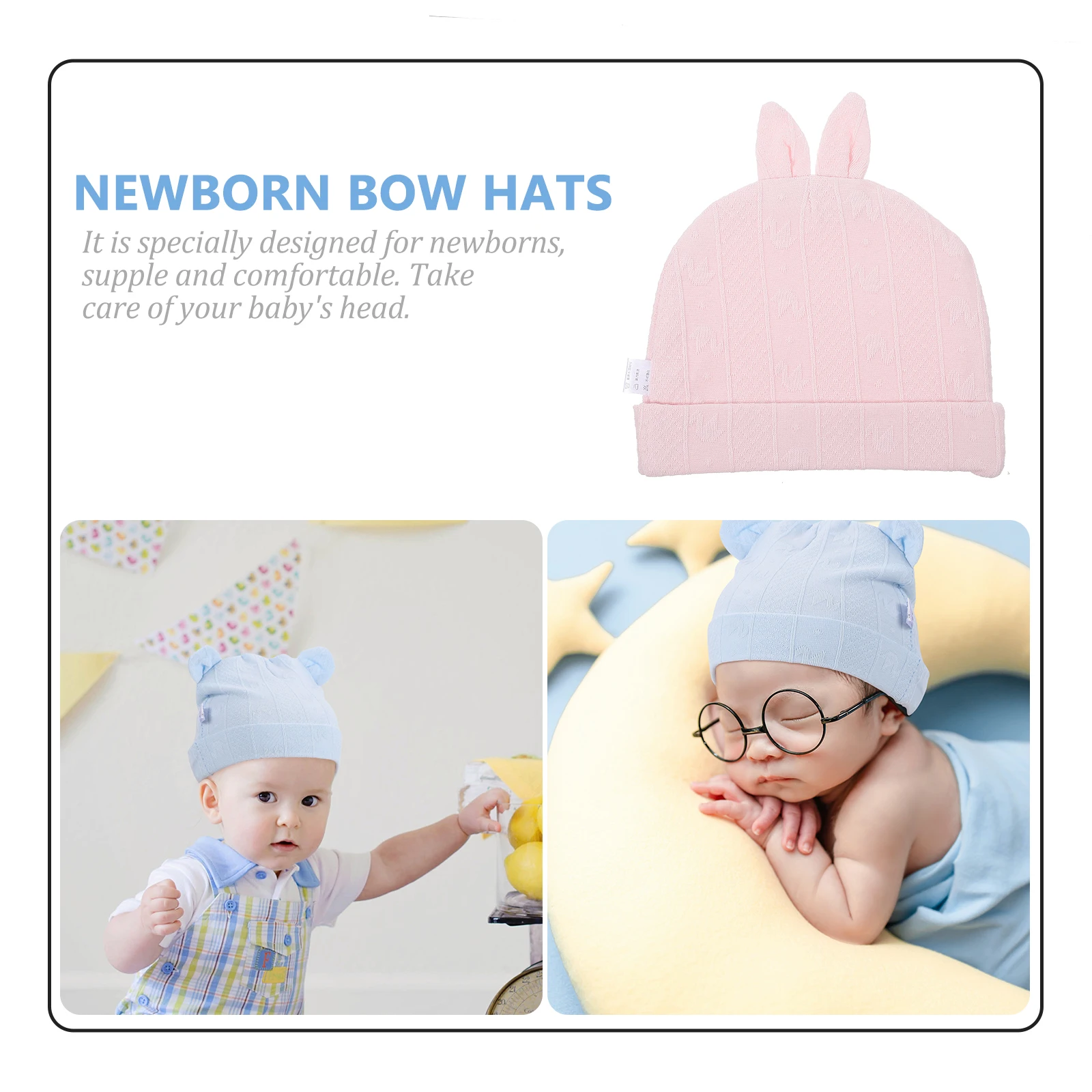 

6pcs Baby Newborn Bow Hats Cotton Infant Caps Thicken Turbans Warm Ear Design Hats For Kids Spring Autumn Winter Wear