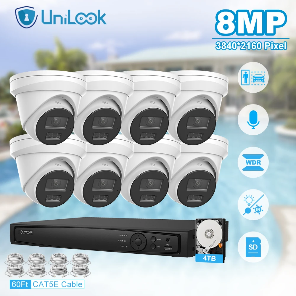 Unilook Security Protection 8MP Smart Dual-Light IP Camera System Kit 16 IP Cameras Indoor 16 Channels NVR CCTV Security System