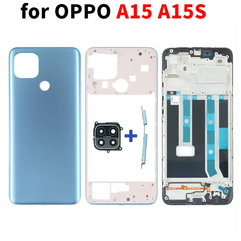 Battery Back Cover Housing For OPPO A15 A15S CPH2179 CPH2185 LCD Front Middle Frame + Camera lens & Side Button