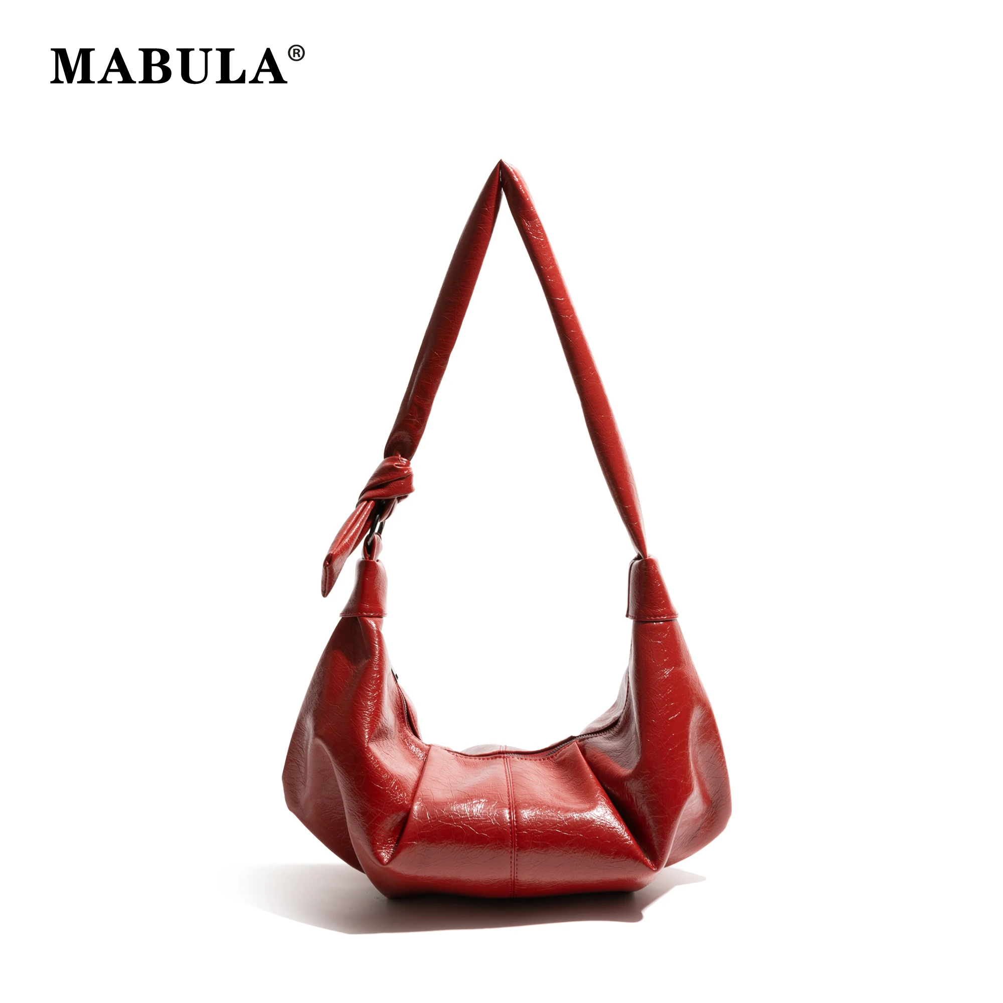 

MABULA PU Leather Hobo Underarm Bags Lady Winter Shoulder Bag Large Capacity Crossbody Bags Wide Strap Half-Moon Aimpit Bag