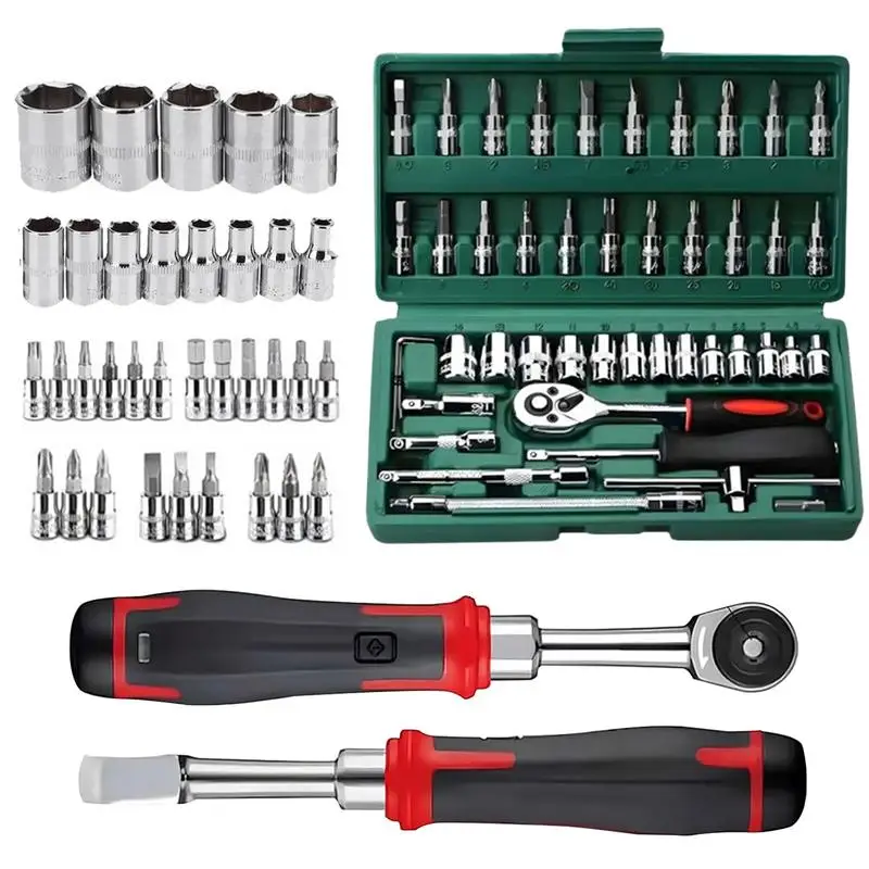 46pcs Car Repair Tool Kit Mechanic Tool Set Car Repair Tool Ratchet Torque Wrench Combo Portable Mechanics Hand Tool Set