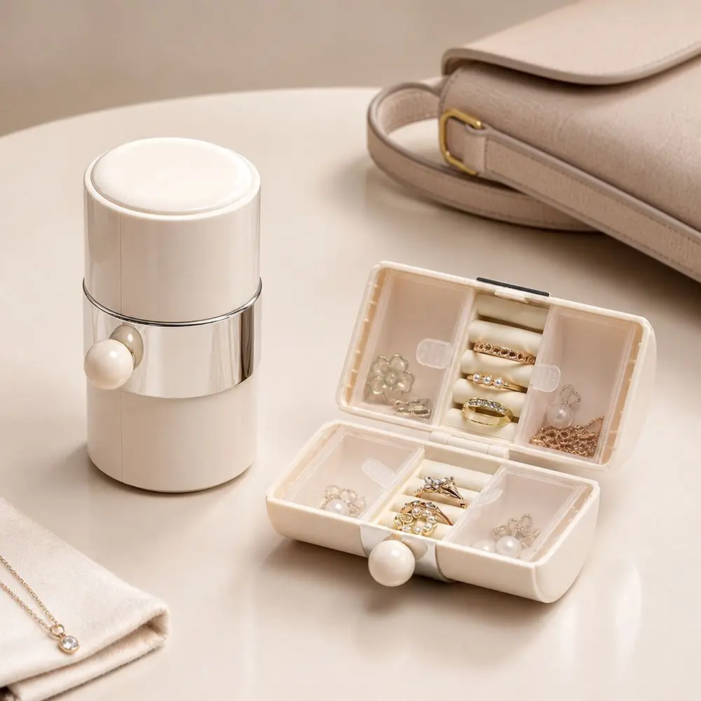 Portable Jewelry Storage Box Multiple Compartments Round Shape Earrings Rings Organizer Case Compact Jewelry Mini Shell