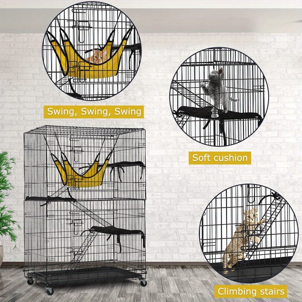 4-Tier 48 Inches Cat Cage Crate Cat Kennel Cat Playpen with Free Hammock Cage