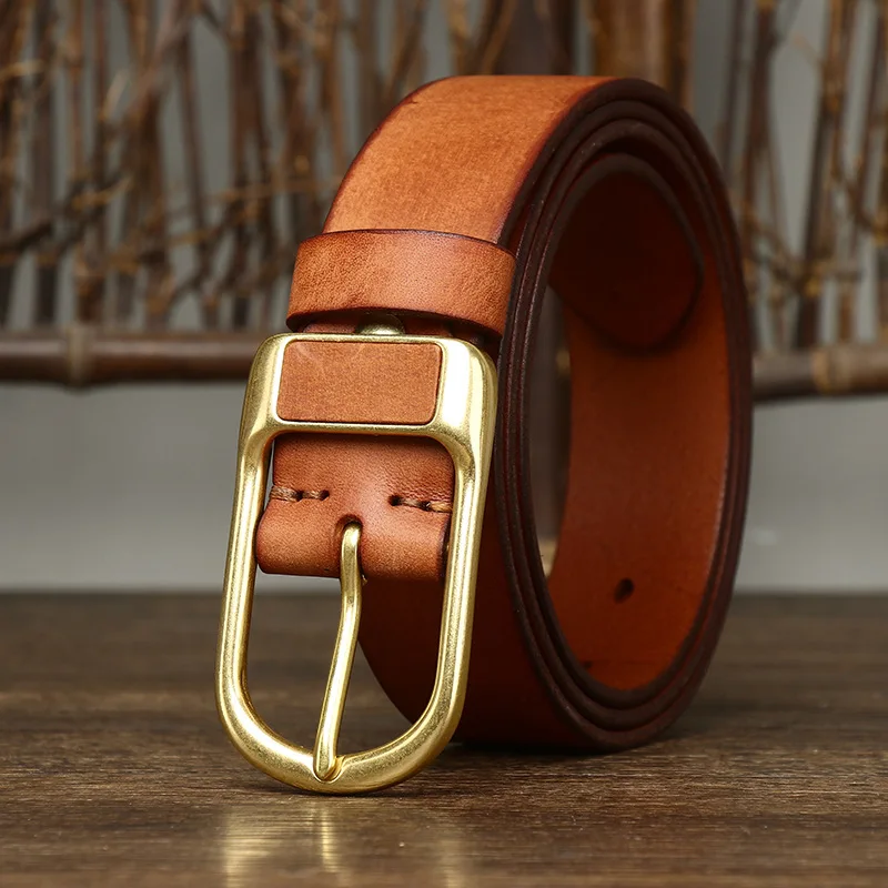 

3.3CM Genuine Leather Belts For Mens Designer High Quality Cowboy Natural Cowhide Luxury Belt Brass buckle Mans Vintage Belt