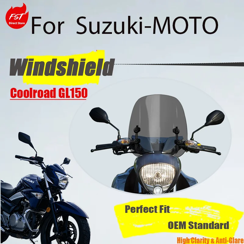 Motorcycle Height Adjustable Windscreen For Suzuki Coolroad GL150, 155mm Front Windshield Upgrade